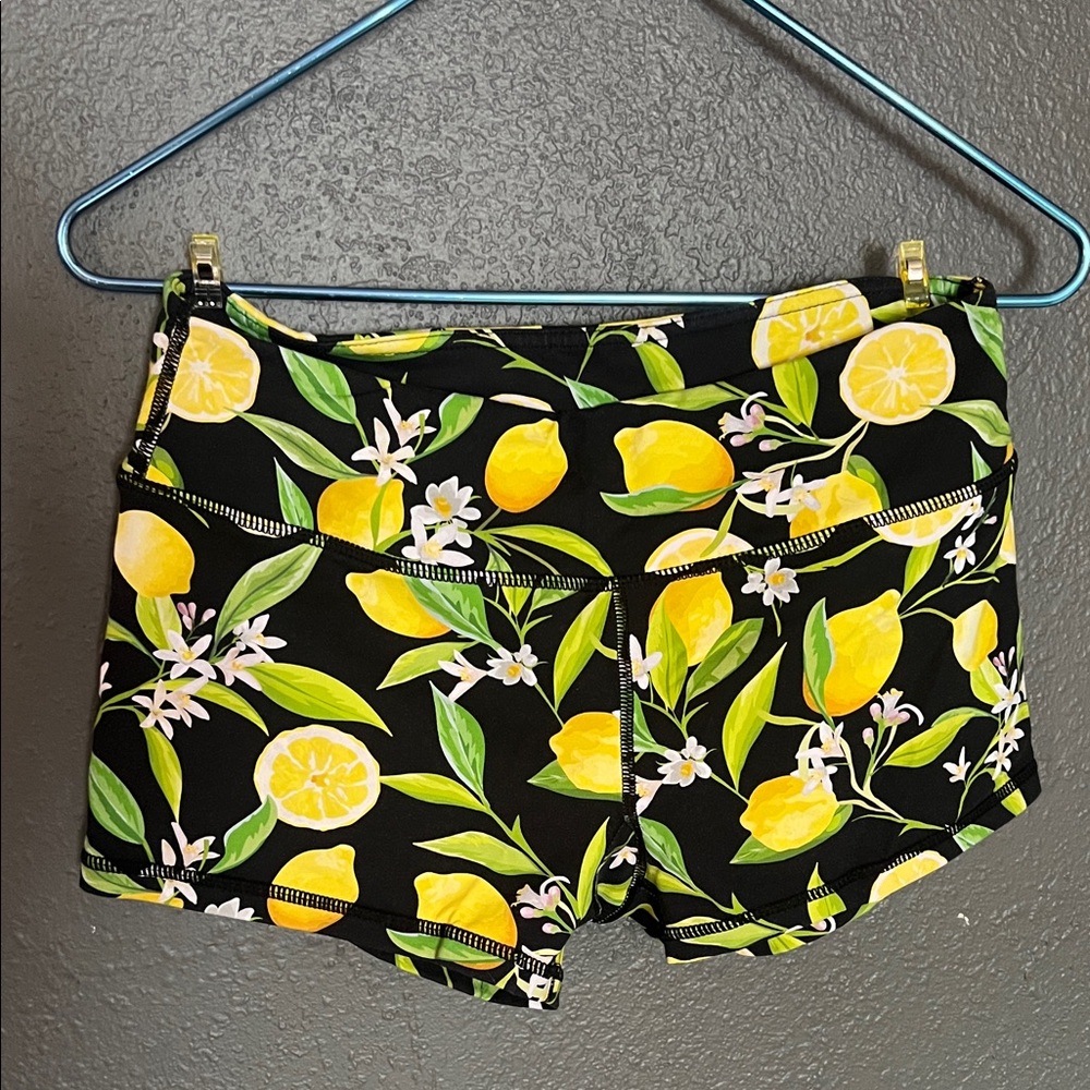 Savage Barbell Black Lemon Print Women's Athletic Shorts large
